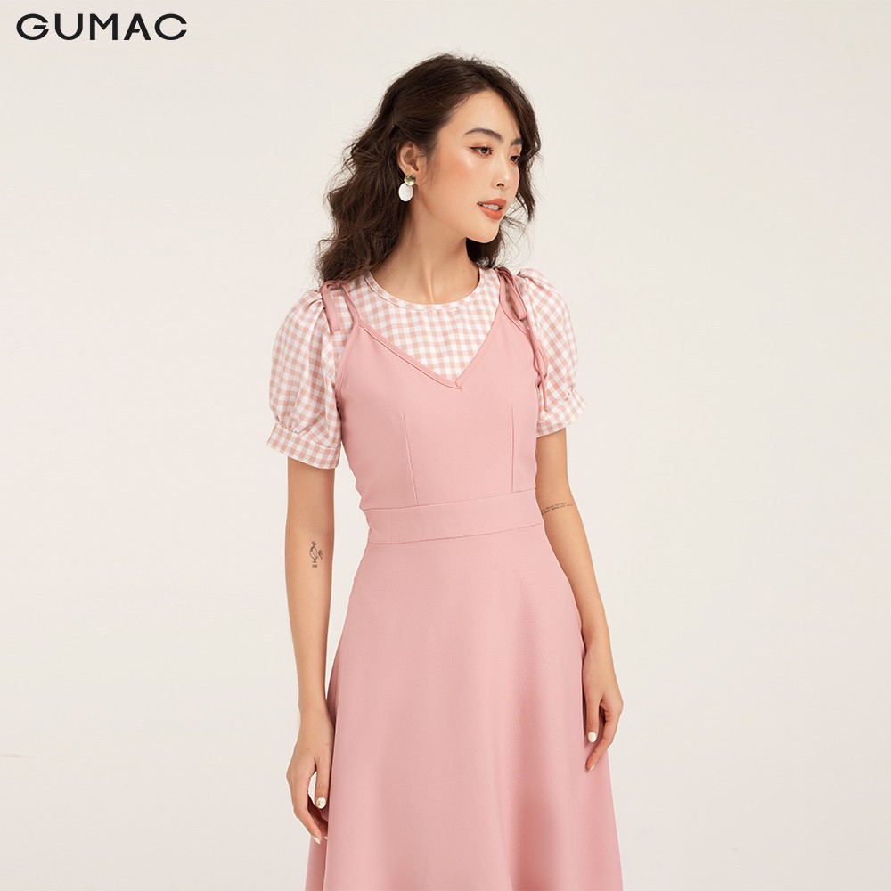 Đầm yếm nữ GUMAC phối sọc caro, trẻ trung đủ size đủ màu DB1102 | BigBuy360 - bigbuy360.vn