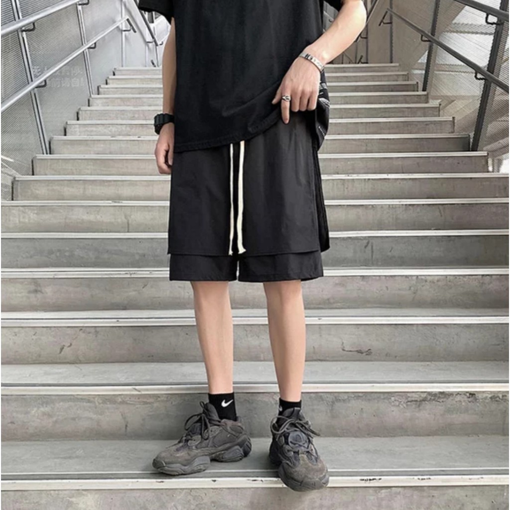 Quần short dù phối layer - ẢNH THẬT