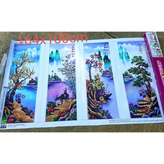 Tranh đính đá tứ quí thành phẩm đã đính 146x1m
