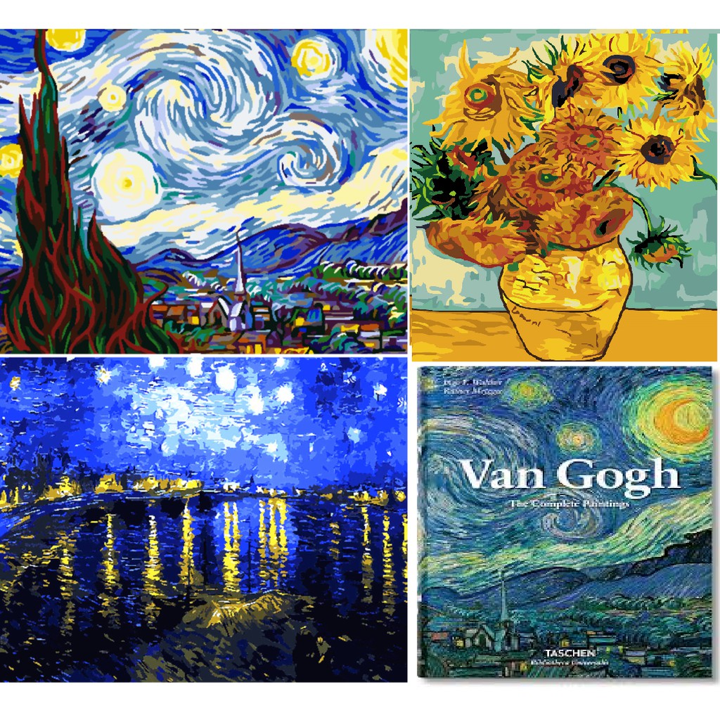 Tổng hợp tranh của các danh họa nổi tiếng Van Gogh &Edvard Munch.Tranh sơn dầu số hoá tự tô màu theo số có khung 40*50