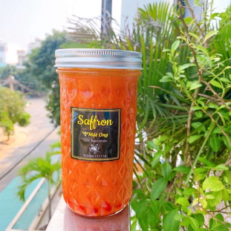 Saffron ngâm mật ong - hũ 6gram-650ml- SAFFRON TÂY Á Bahraman Super Negin-nhuỵ hoa nghệ tây- Nhập khẩu độc quyền từ Iran