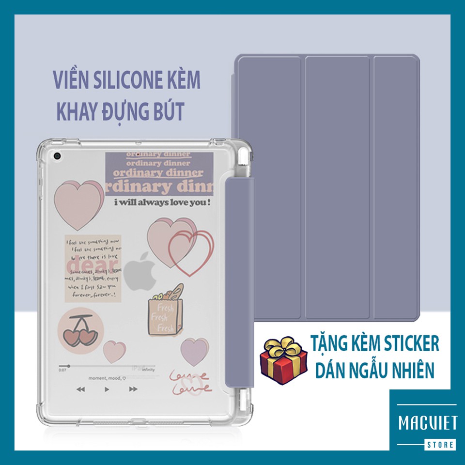 [Free 50 Sticker] Bao Da iPad Có Khay Giữ Bút, Mặt Lưng Silicone Trong Mờ (S42)