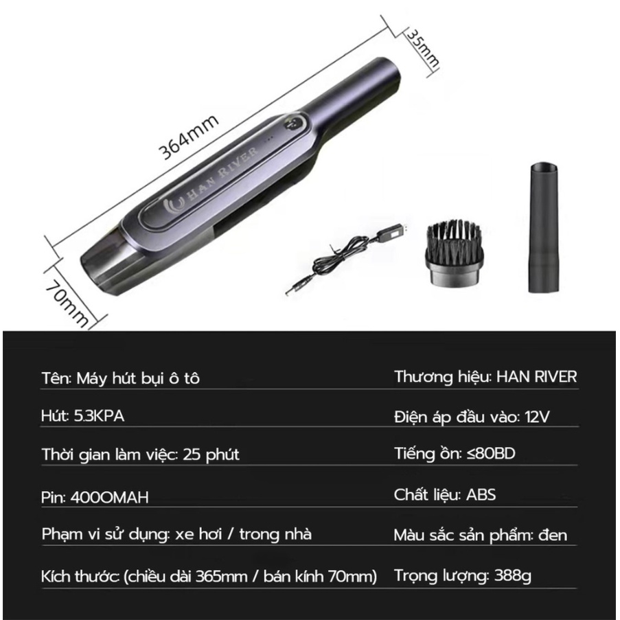 Máy Hút Bụi Cầm Tay, Máy Hút Bụi Mịn Không Dây, Hút Bụi Ô Tô, Lực Hút Mạnh, Pin Hút Liên Tục 30 Phút, Bảo Hành 12 Tháng