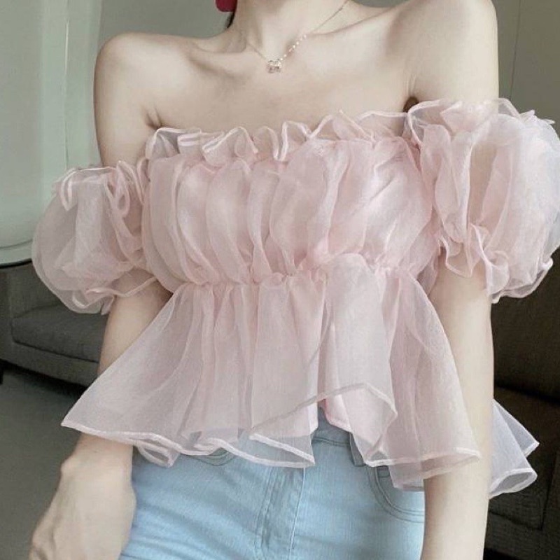 Áo bẹt vai lưới kính công chúa xinh xắn LK1