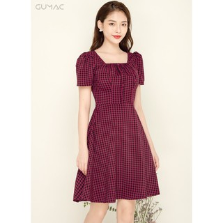 Đầm caro nhún ngực GUMAC MS05971_DO