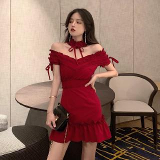 Đầm midi ngắn tay hở vai quyến rũ thời trang cho nữ