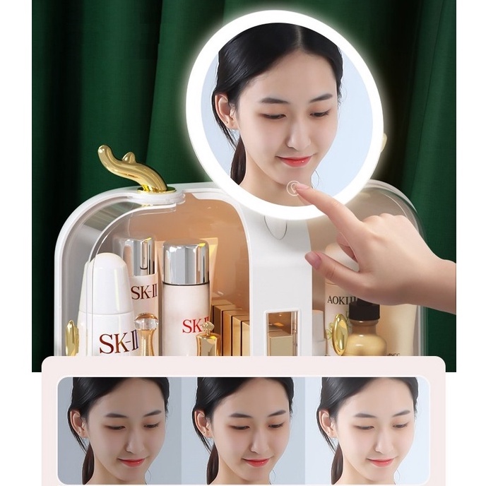 Kệ Để Mỹ Phẩm, Khuyên Tai, Kèm Gương LED Phong Cách Giáng Sinh