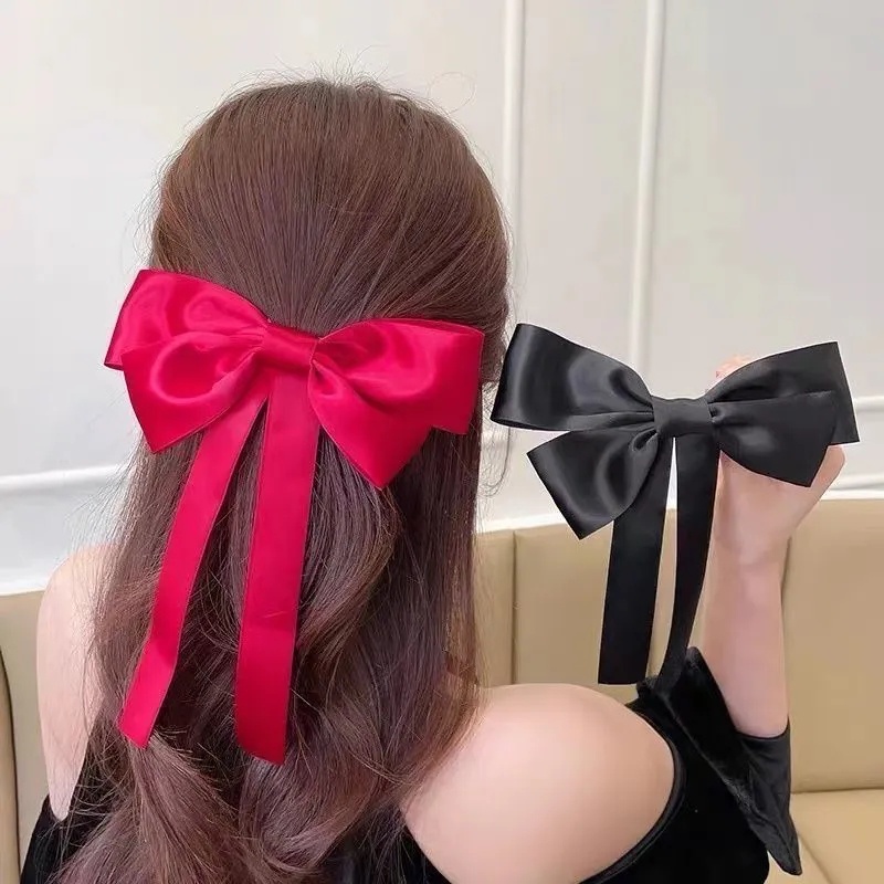 Kẹp Tóc Hình Nơ Ruy Băng Lớn Nhiều Màu Sắc Phong Cách Vintage Dành Cho Nữ