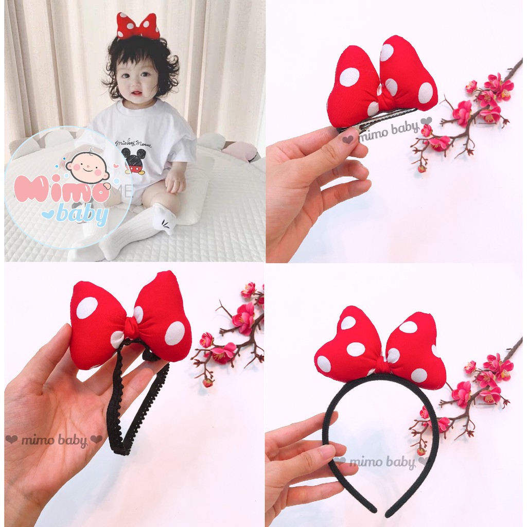 Băng đô phụ kiện tóc hình nơ mickey đỏ xinh xắn cho bé