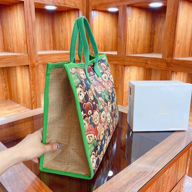 Túi Tote Đựng Mỹ Phẩm Có Khóa Kéo Họa Tiết Gấu Hoạt Hình Xinh Xắn