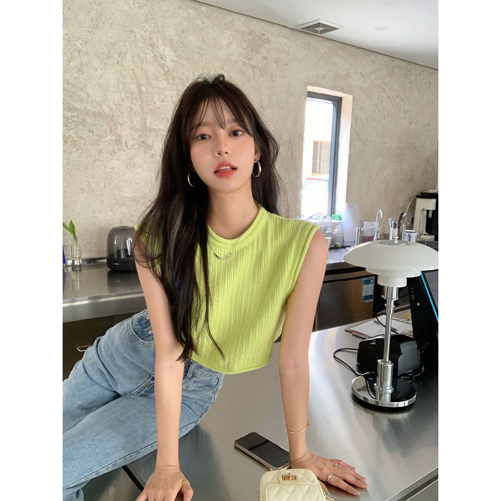 Cocory vn  Áo Croptop Dệt Kim Không Tay Dáng Rộng Thời Trang Mùa Hè Cho Nữ