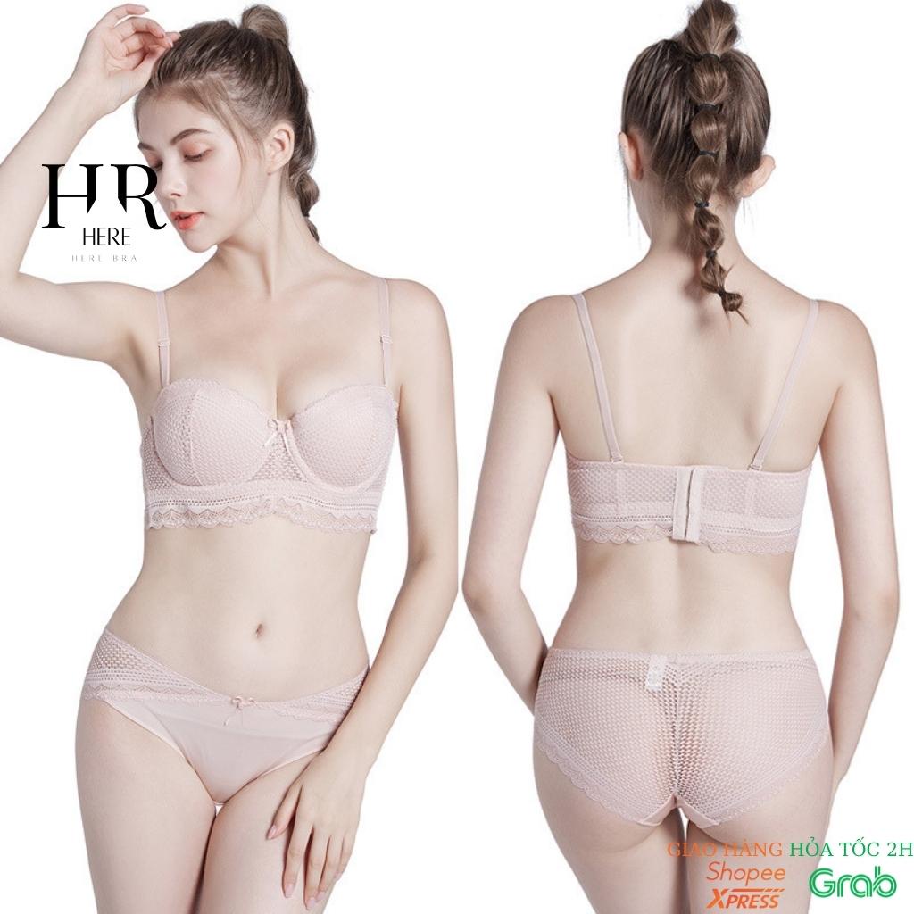 Bộ đồ lót BS05 nữ cup ngang có gọng ren mềm nâng ngực đệm vừa chống tụt HERE