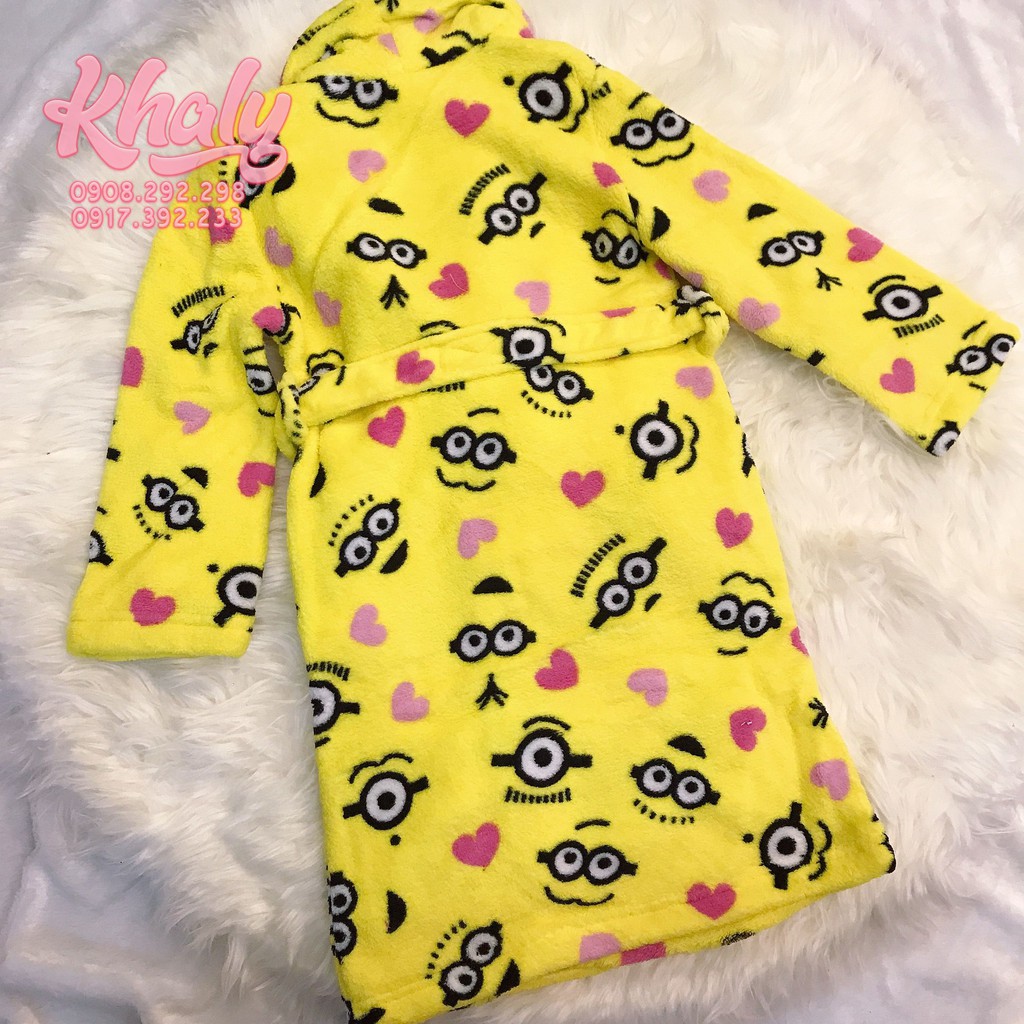 Áo khoác tắm lông mịn trẻ em hình Minions màu vàng size XS cho bé trai 4,5 tuổi ( MỸ US-UK) - AKTMINI