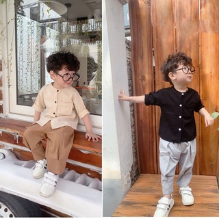 Set sơ mi đũi cho bé trai Phong cách hàn Quốc - Shop Chuyên thiết kế quần áo trẻ em