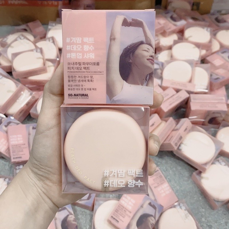 Phấn nách đào, Phấn nách bột khô SO NATURAL Peach Deo Pact Hương đào khử mùi, giảm thâm, làm da sáng mịn