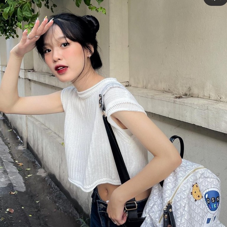 Áo tanktop len đan màu trơn cổ tròn phong cách cá tính thời trang Becky