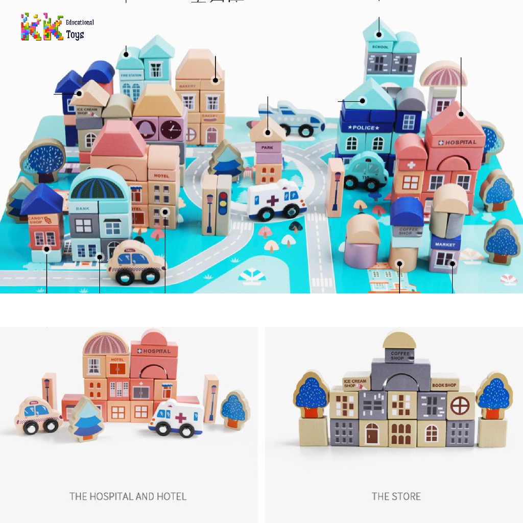 Đồ chơi giáo dục: Bộ xếp hình khối xây dựng thành phố - Building block - KKstore