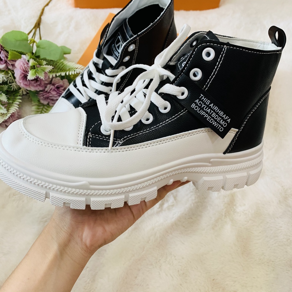 Giày boot cá tính da cao cấp pha màu đen - trắng unisex phong cách thời thượng | BigBuy360 - bigbuy360.vn