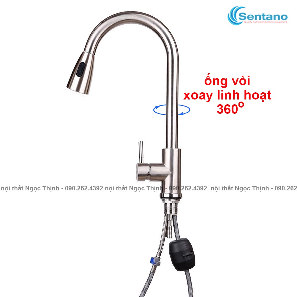 [HÀNG ĐÚC LOẠI 1] Vòi rửa bát chén nóng lạnh dây rút Inox SUS 304 SENTANO STN-407 PLUS Cao cấp