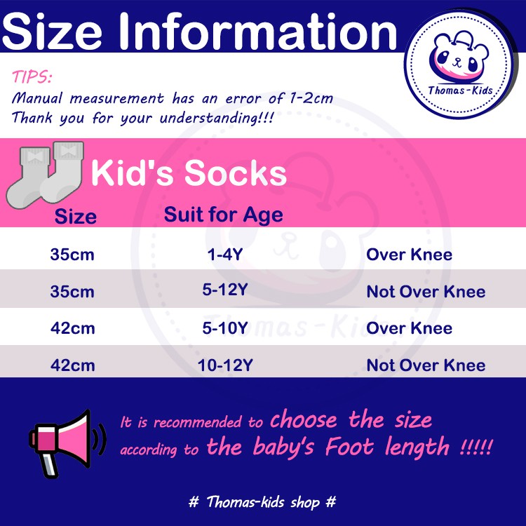 [THOAMS KIDS] Vớ Dài Qua Gối Màu Trơn Dễ Thương 35CM 42CM Cho Bé Gái
