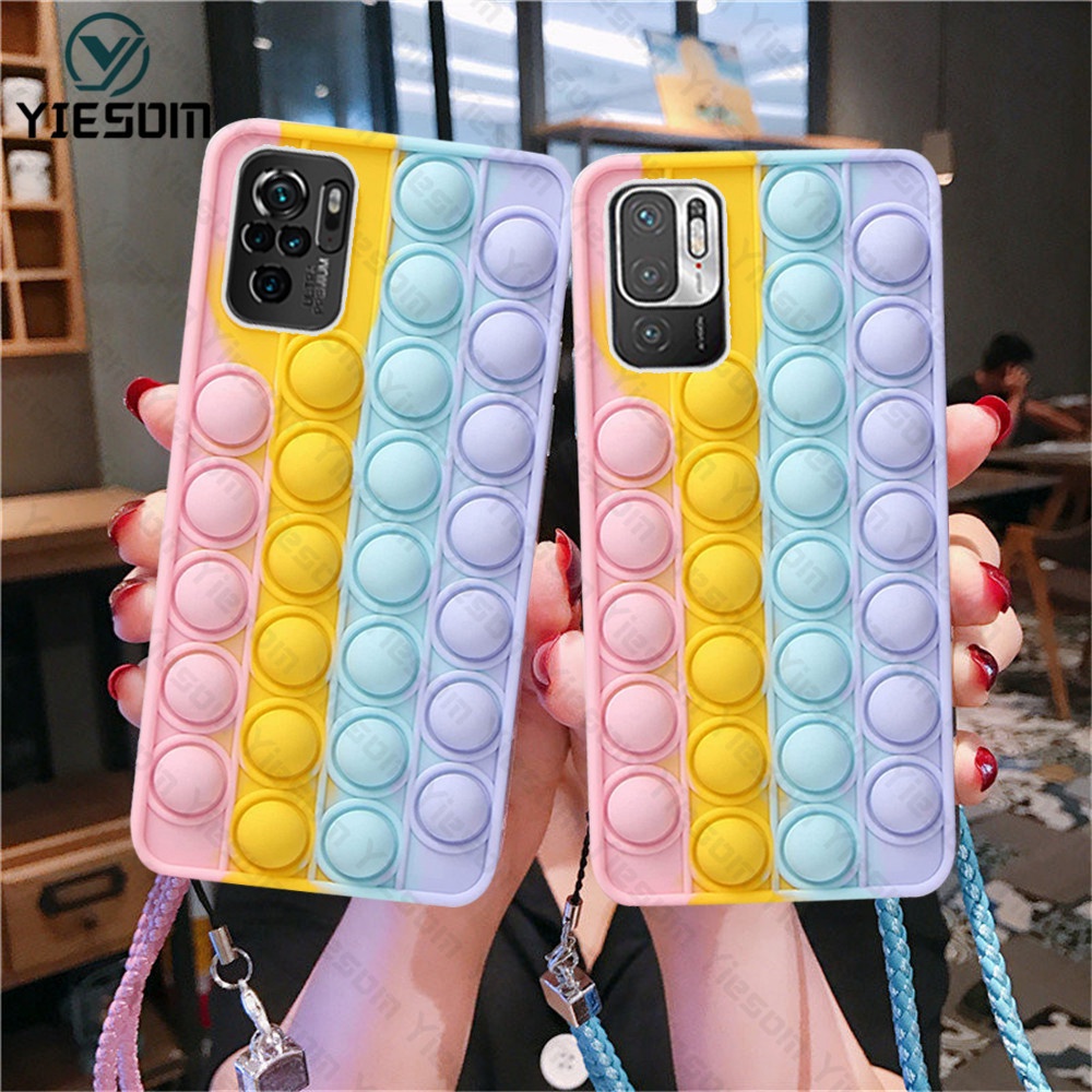 Ốp Điện Thoại Hình Cầu Vồng Kèm Dây Đeo Cho Redmi Note 10 10S 9S 9 Pro Redmi 10 9 9A 9C 9T Note 7 8 Pro K30 K40 Pro