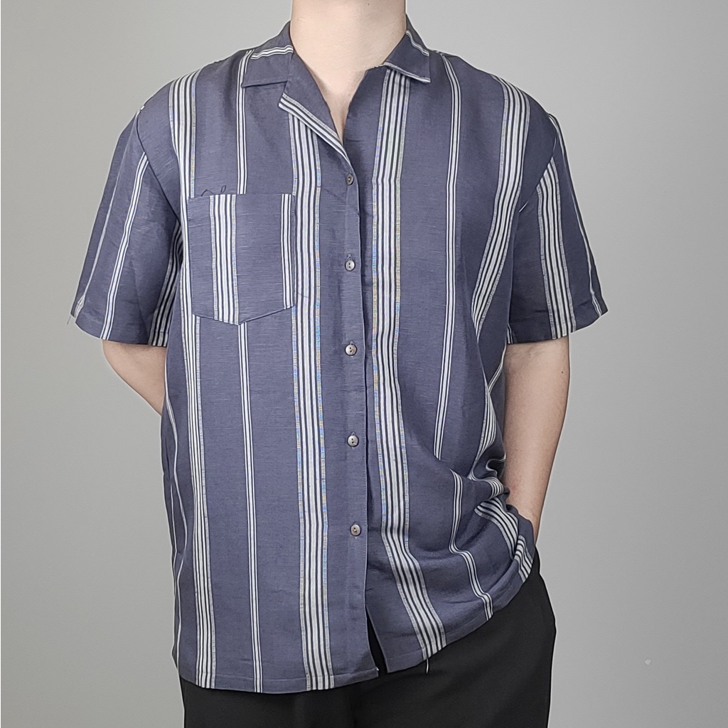 Sơ mi cộc tay nam cổ cuba, cuban shirt 3 phối máu trẻ trung, chất liệu linen