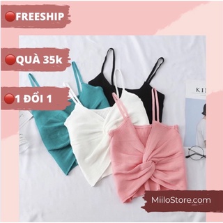 Áo 2 dây xoắn len tăm croptop