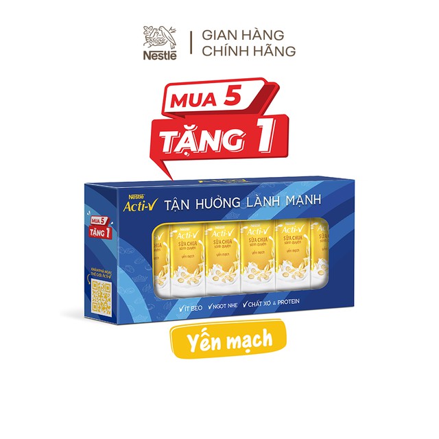 [Mua 5 tặng 1] Bộ 6 hộp Sữa Chua Sánh Quyện Nestlé Acti-V vị Yến mạch 180ml/hộp