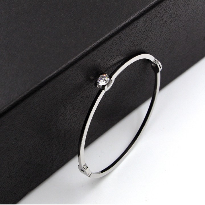 Vòng tay nữ titan cao cấp 4mm 1 hạt đá  siêu đẹp, bền màu, hợp thời trang
