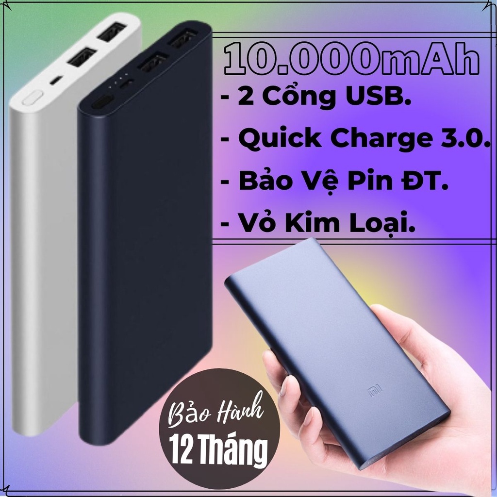 Pin Sạc Dự Phòng 10000mAh Trang Bị Vỏ Kim Loại Kèm 2 Cổng USB Sạc Nhanh Lên Tới 15W, Độ Bền Pin Cực Cao - BH 12 Tháng