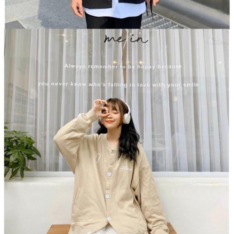 [Mã WARUN27 giảm 12k đơn 99k] Áo Khoác Nỉ Cadigan Unisex Thêu Tim Form Rộng Dài C
