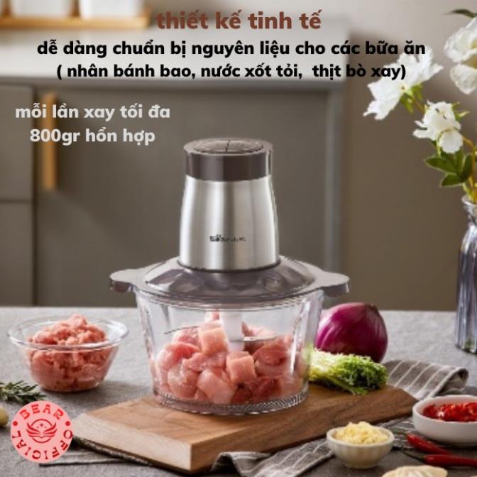 Máy Xay Thịt Mini Đa Năng Bear 2L QSJ D03W5 , Cối Xay Thực Phẩm, tỏi ớt, chả cá gia đình, cao cấp chính hãng_BH 18 tháng