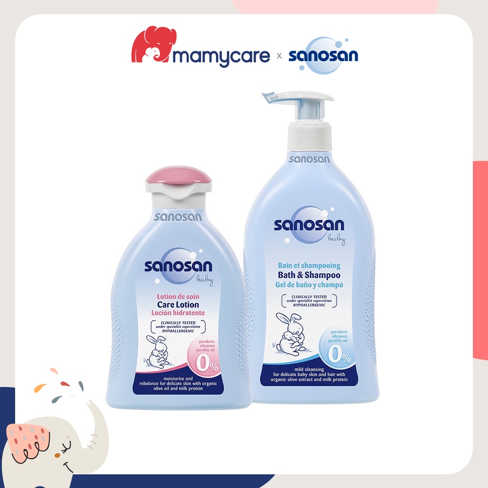 Combo sữa tắm gội dịu nhẹ Baby 500ml và sữa dưỡng thể Baby 200ml  Sanosan chiết xuất Olive hữu cơ - MAMYCARE