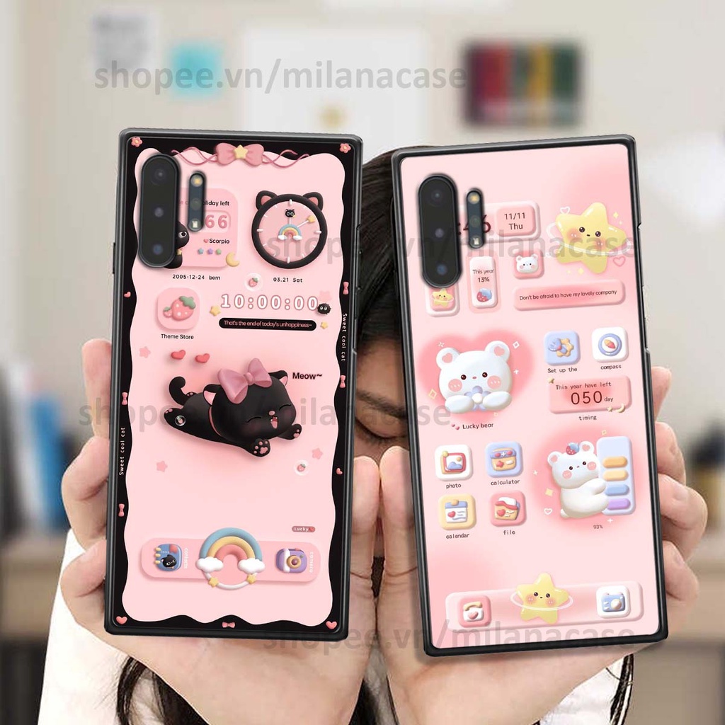 Ốp Samsung Note 10 / Note 10 Plus / Note 10+ hình đồng hồ icon gấu mèo cute cực dễ thương ngộ nghĩnh