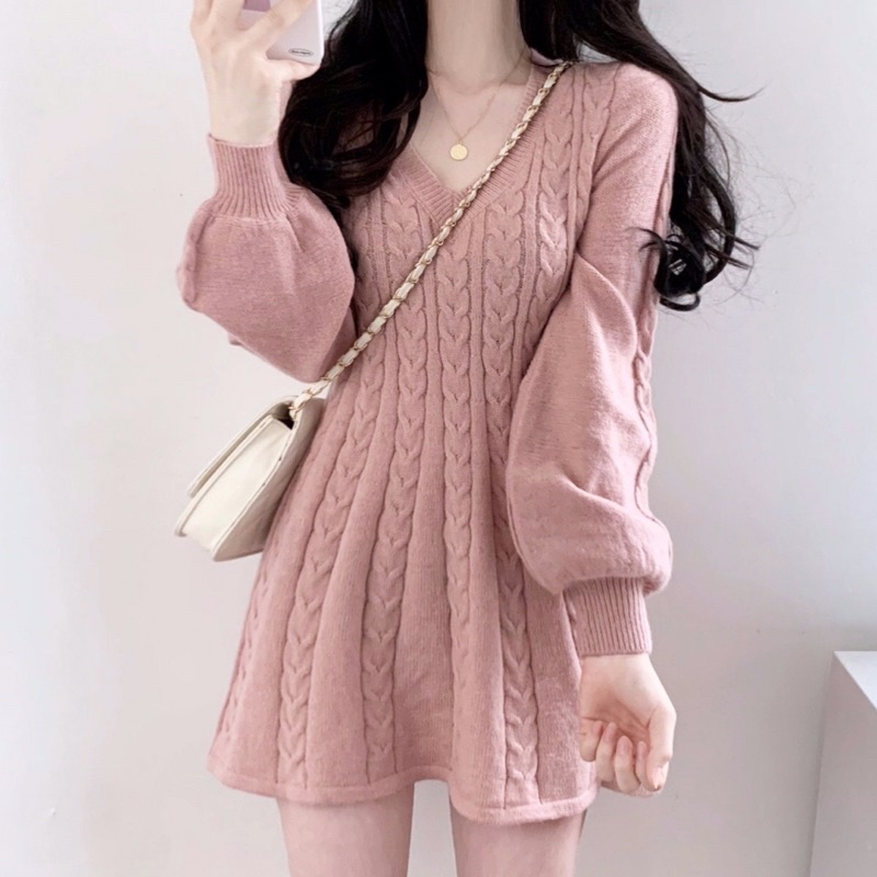 Váy Len Vặn Thừng Cổ V