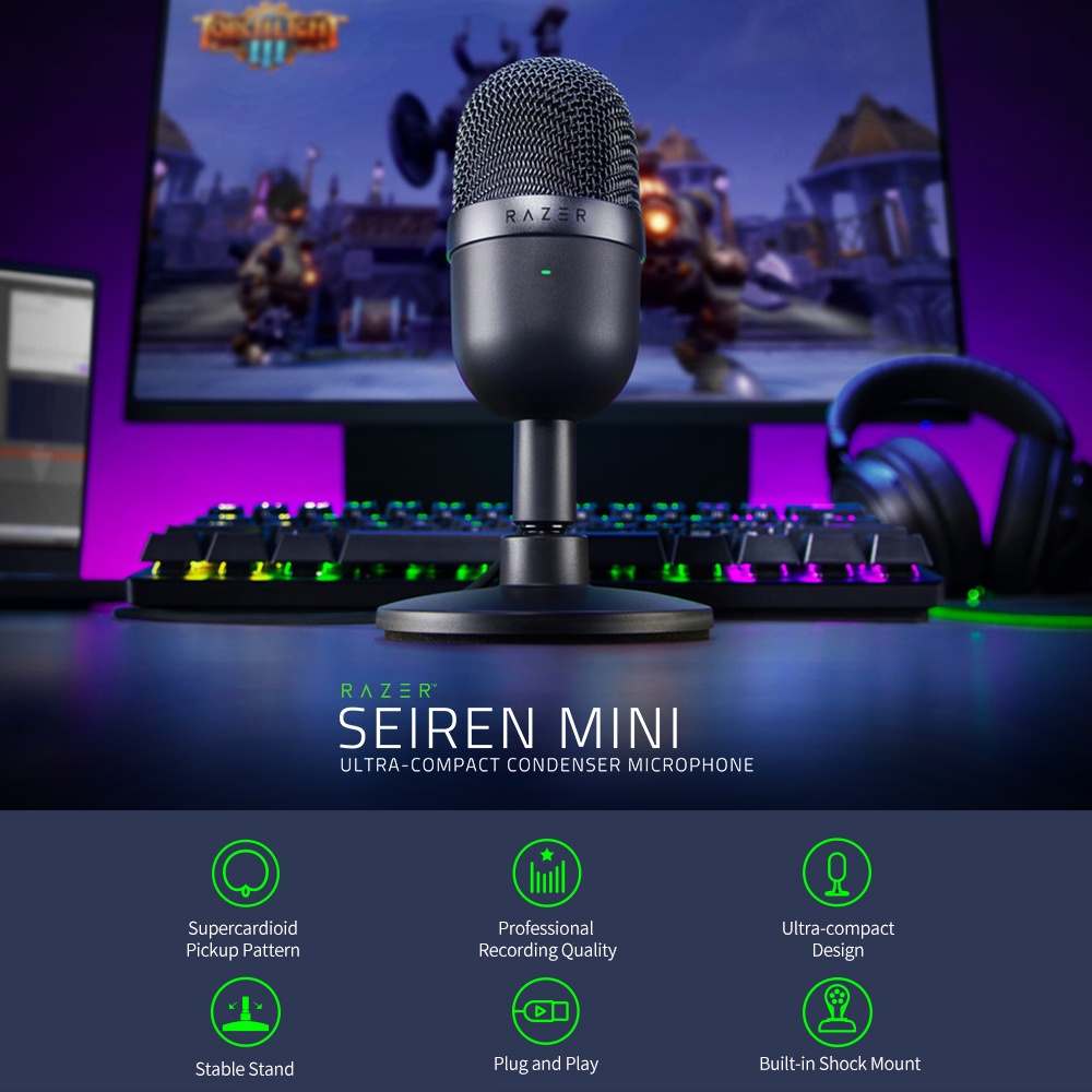 Micro Razer Seiren Mini Cổng USB Micrô Mini Microphone Hỗ Trợ Thu Âm/Live