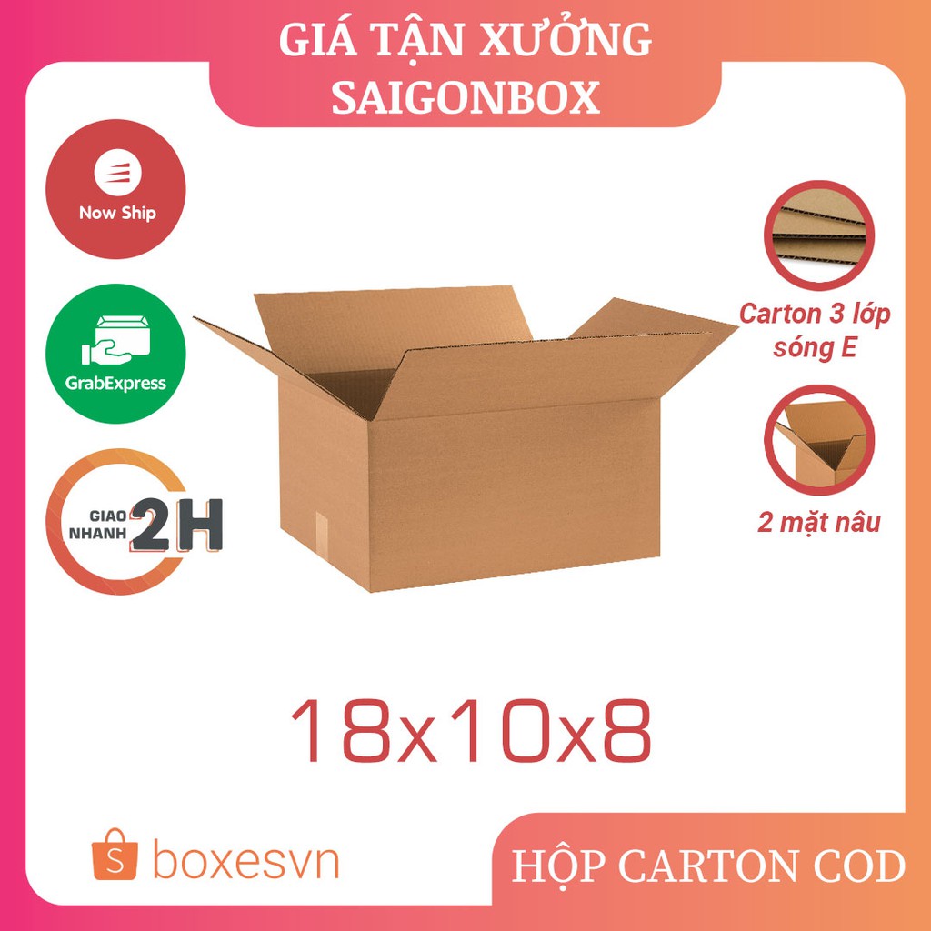 [GIÁ TẬN XƯỞNG] Combo 50 hộp giấy carton size 18x10x8 cm để đóng gói hàng hóa