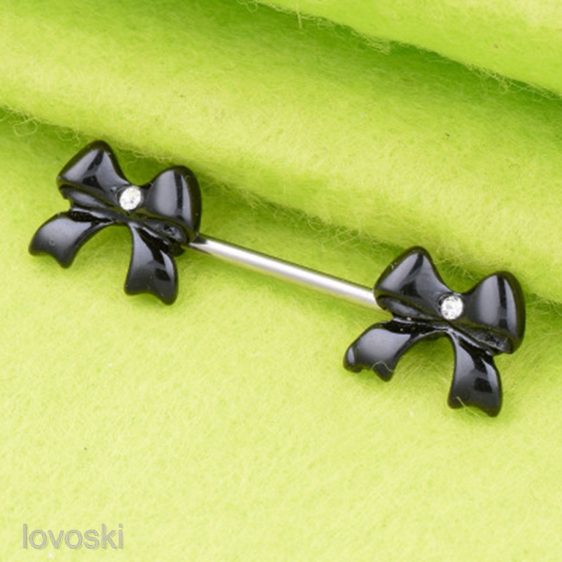 Set 2 Khuyên Nhũ Hoa Hình Nơ Bằng Thép Không Gỉ 14g