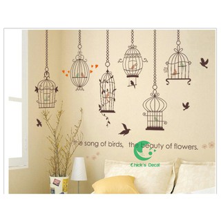 Decal dán tường lồng chim trang trí