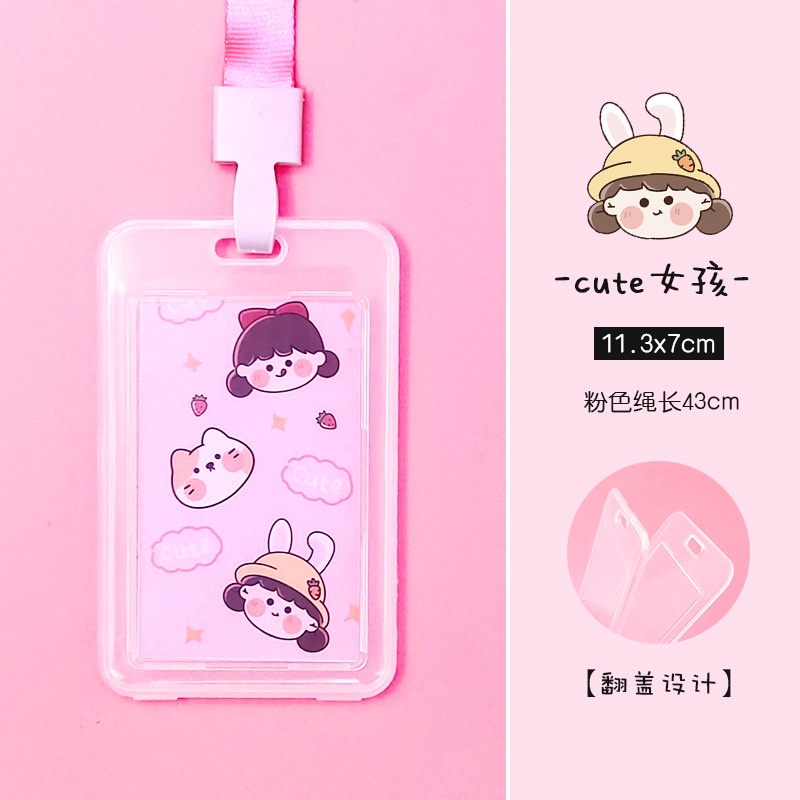 [HCM] Bao đựng thẻ bằng nhựa trong suốt tiện dụng cho học sinh có kèm hình + Dây đeo 1,5cm giao mẫu như hình