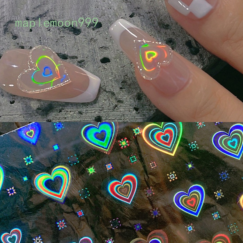 [Hàng mới về] Miếng dán trang trí móng tay 3D họa tiết trái tim màu laser cực quang làm đẹp cho nữ