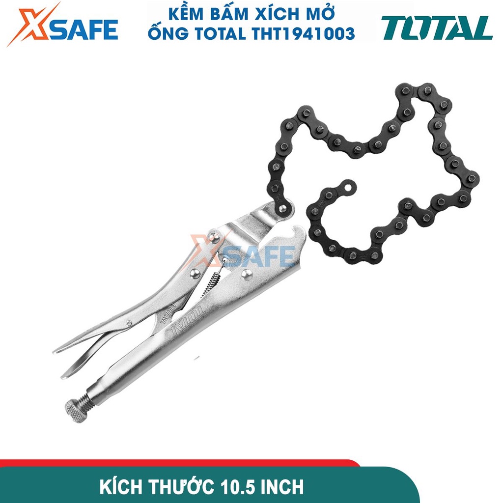 Kìm bấm chết dây xích mở ống 10.5&quot; TOTAL thép carbon mạ niken, dây xích 470mm, dùng bấm xích, mở ống chính hãng [xsafe]