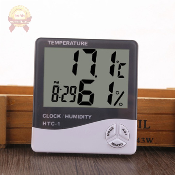 Nhiệt kế ẩm Đồng hồ thông minh để bàn phòng xe hơi Temperature màn hình LCD cao cấp HTC-1