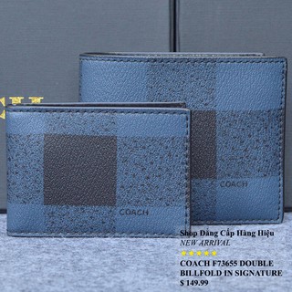 Ví nam coach f73655 double billfold square blue