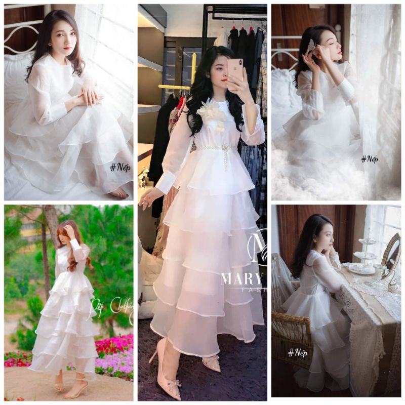 TOP BÁN chạy Váy maxi voan dài tay xếp tầng công chúa quảng châuảnh thật