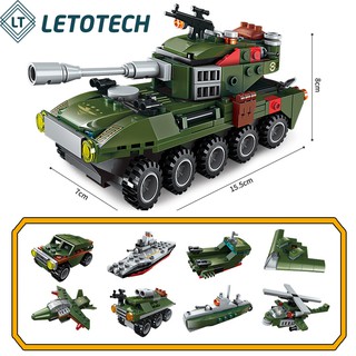 Bộ lego Xe tăng bánh lốp quân sự bọc thép 8in1 381 chi tiết