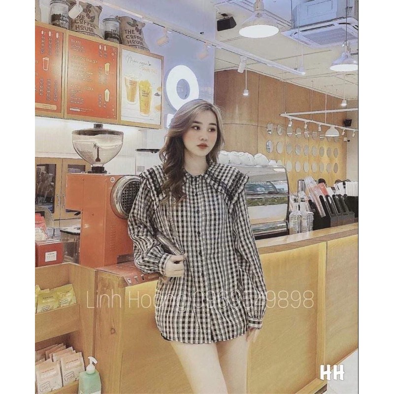 sơ mi sọc phối ren