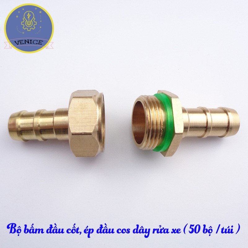 Bộ ép đầu dây máy rửa xe VENICE (đầu đực + cái + áo ép) - Đuôi chuột phi 8mm - Cỡ ren 13 mm