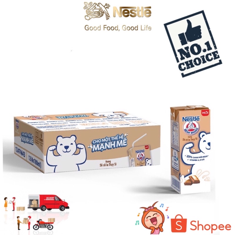 Thùng 48 hộp sữa Nestle Gấu hương sô cô la Thụy Sĩ (48x180ml)[Date 08/2022]