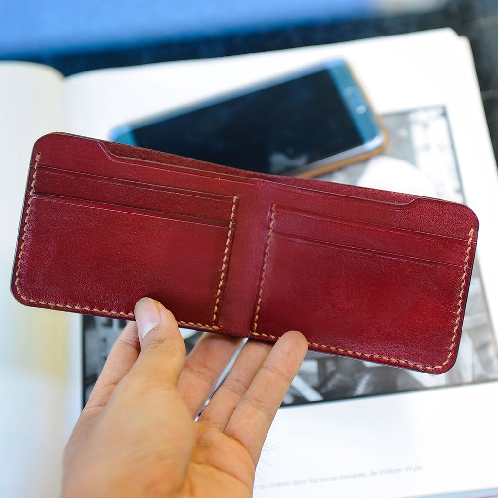 Ví nam thủ công tối giản Minimal Wallet bằng da bò nhập khẩu mầu đỏ đô - Ví nam Mino Crafts WM0202S